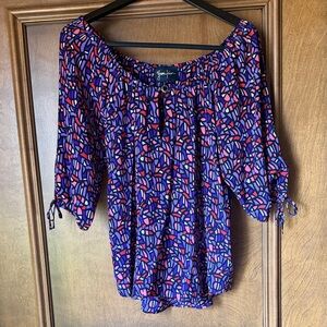 Yumi Kim Purple Multi-Print Peasant Top with Tie Sleeves